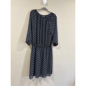 Lauren Ralph Lauren Dress Navy Blue Excellent Geometric Floral Chiffon